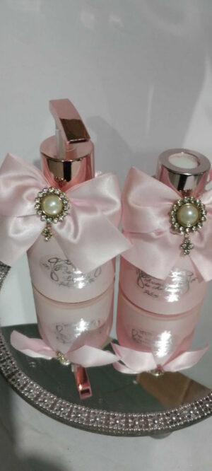 Kit lavabo vidro rosa completo
