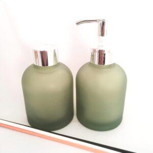 kit lavabo vidro verde 250ml com saboneteira