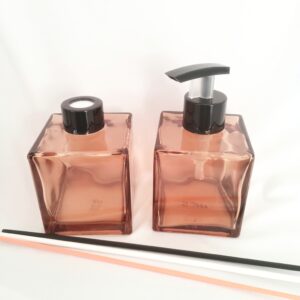 kit lababo vidro cubo marrom 300ml com saboneteira