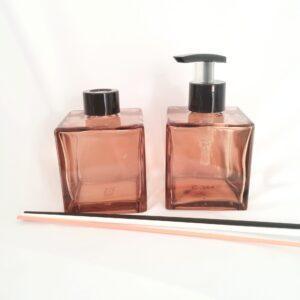 kit lababo vidro cubo marrom 300ml com saboneteira - Imagem 2